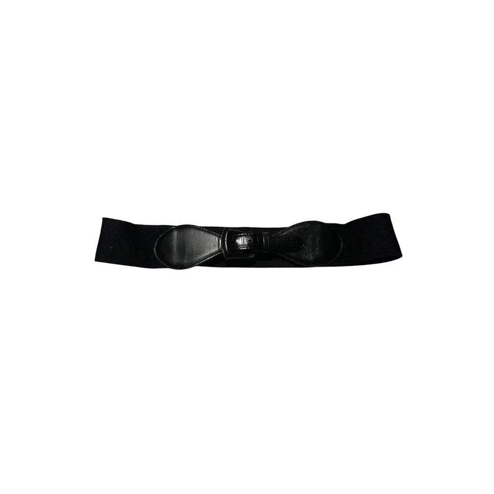 Vintage Black Elastic Waist Belt Genuine Leather Buckle Size  display picture 3